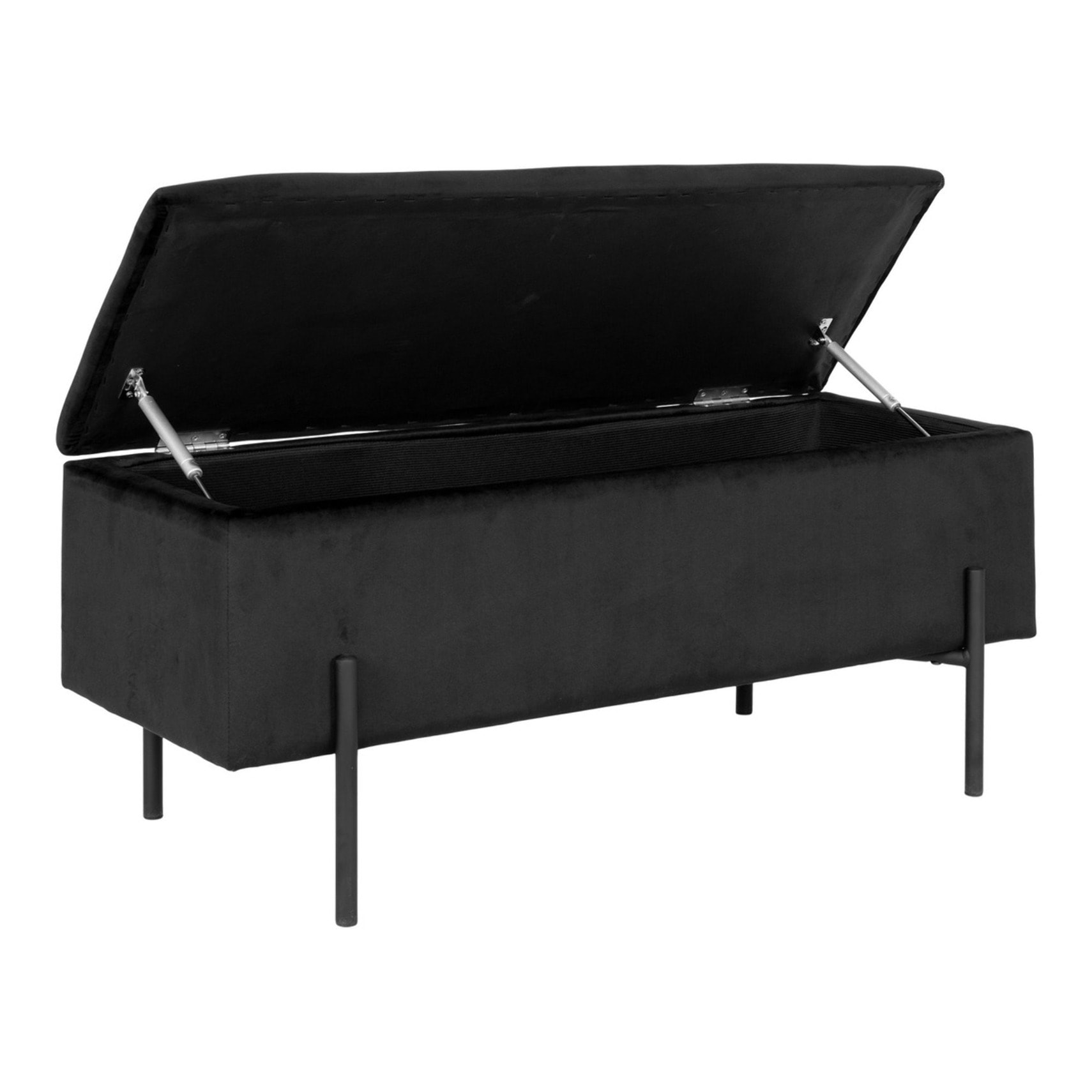 Panchina Watford in velluto nero con vano contenitore, 95 cm