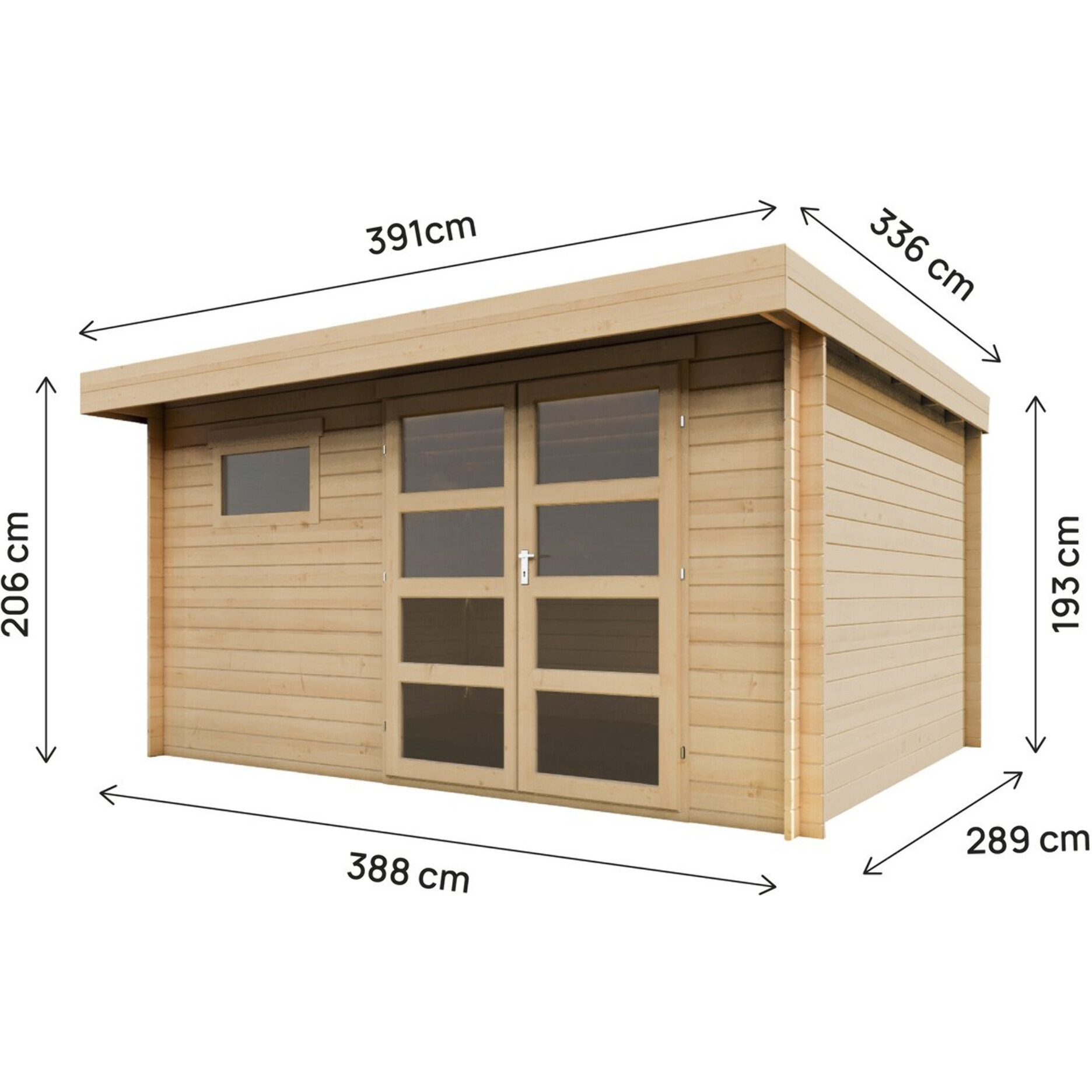 Abri de jardin en bois avec toit plat "Oak" - 13,1 m² - 28 mm - Beige