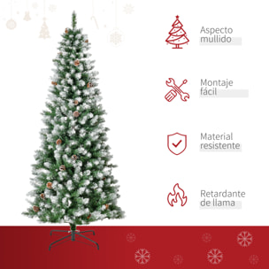 HOMCOM Árbol de Navidad Artificial Ø75x180cm con 630 Puntas de PVC y 37 Piñas Decoración de Interior con Base Plegable y Soporte de Acero Verde