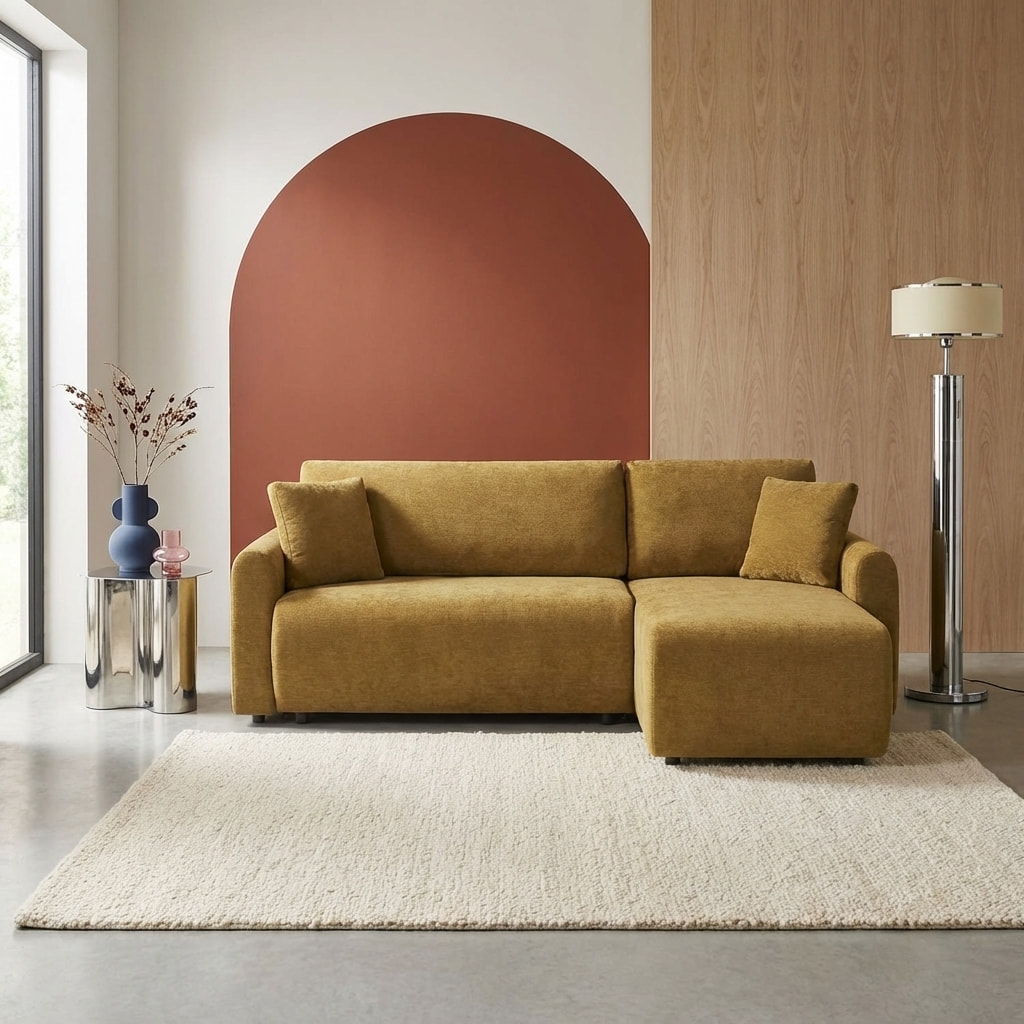 Canapé d'angle réversible, convertible, 3 places tissu avec coffre BERLIN
