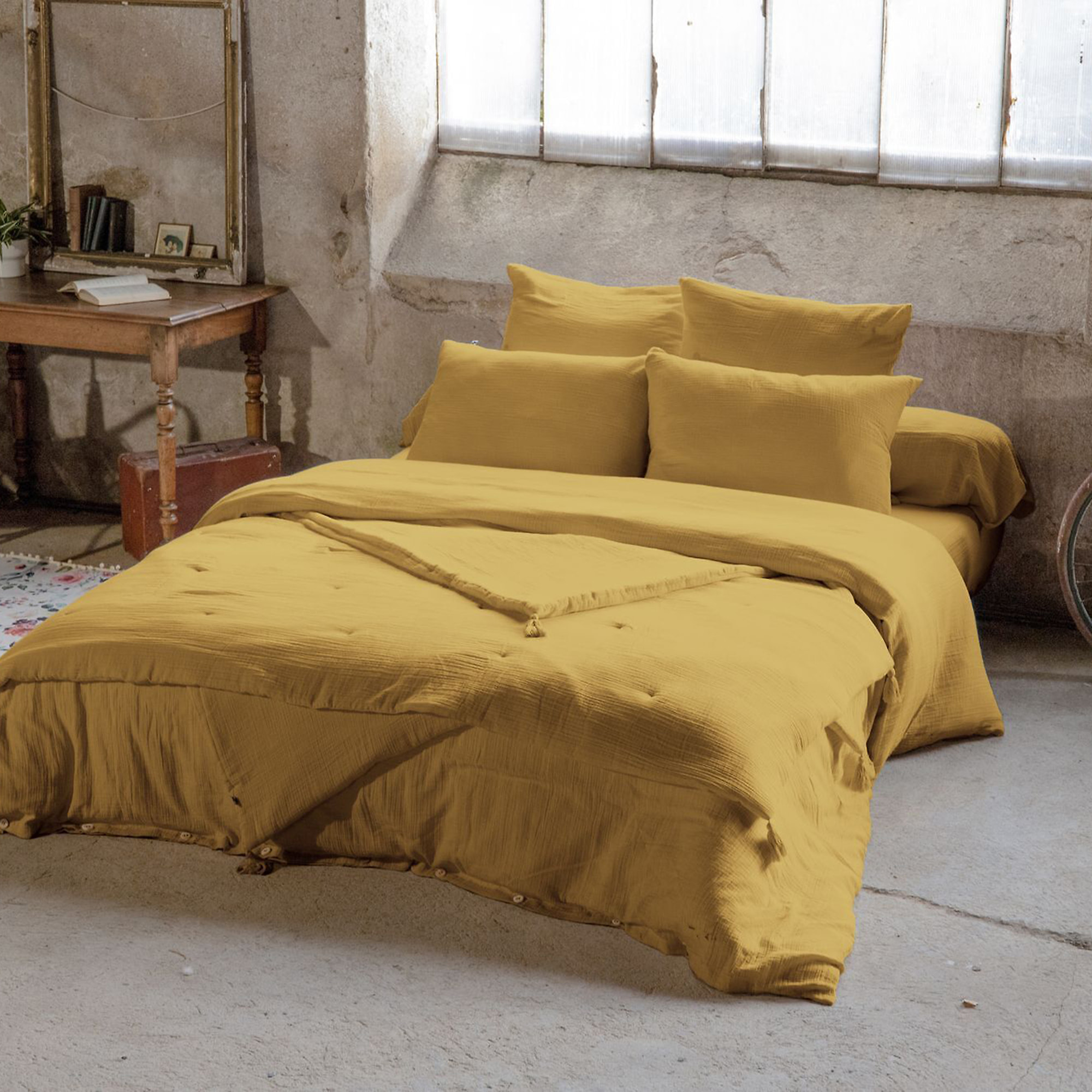 Drap Housse - Bonnet:30cm - 100% gaze De Coton Safran