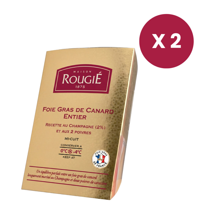 Lot de 2 - Foie Gras de Canard entier recette au champagne et 2 Poivres 180g - mi-cuit