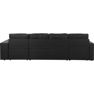 Canapé d'angle panoramique convertible en tissu "Axel" - 4 places - Noir