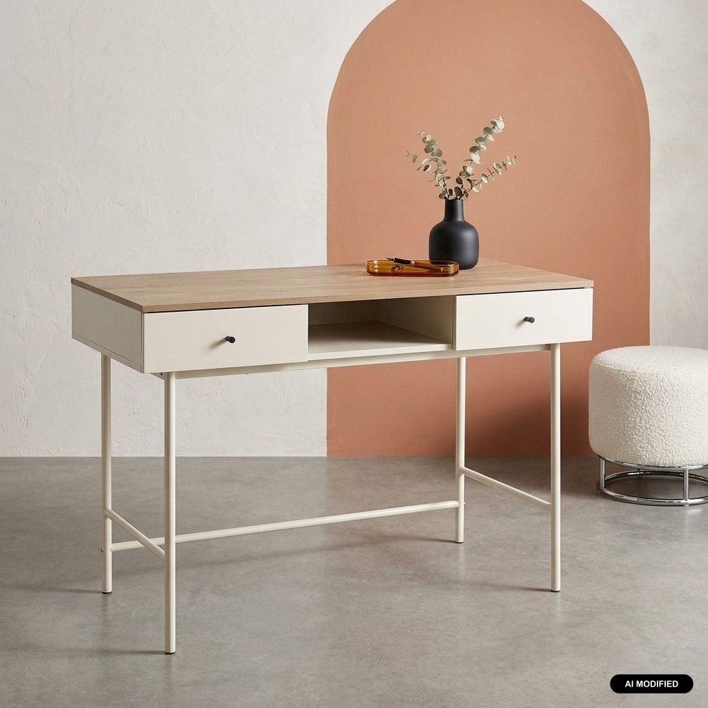 Bureau décor bois et fer 2 tiroirs 1 casier WILLIAM
