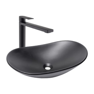 Set complet vasque à poser 61,5 x 36 cm noir mat + mitigeur haut XL assorti – salle de bain moderne B-Way (SATINF61536BKM-BWAY)