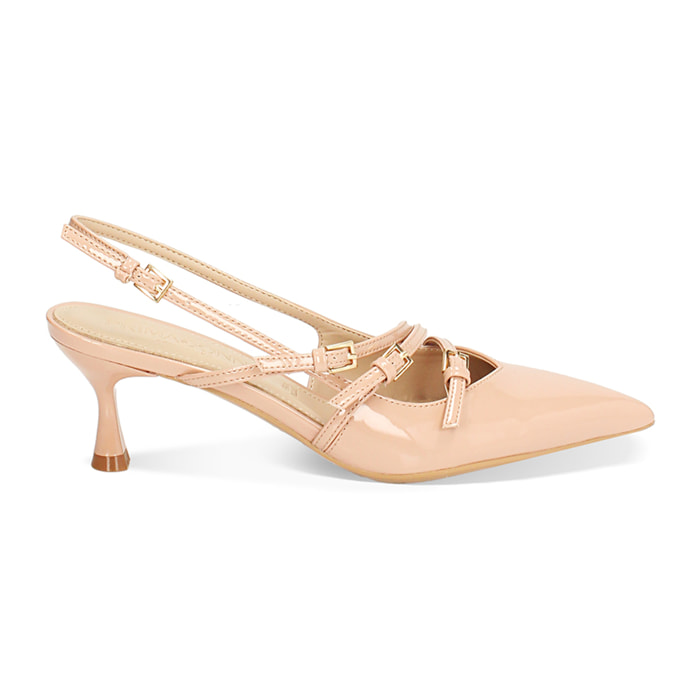 Décolleté slingback donna nude con cinturini, tacco 6 cm
