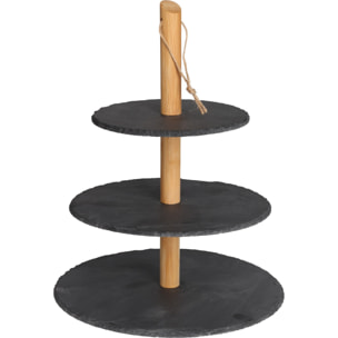 Torre de pizarra y madera de pino para presentación de comida