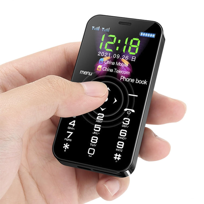 DAM Telefono cellulare Mini D13 3G, 128 MB di ROM. Schermo da 1,8''. Doppia scheda SIM. 3,9x0,9x8,2 centimetri. Colore: verde scuro
