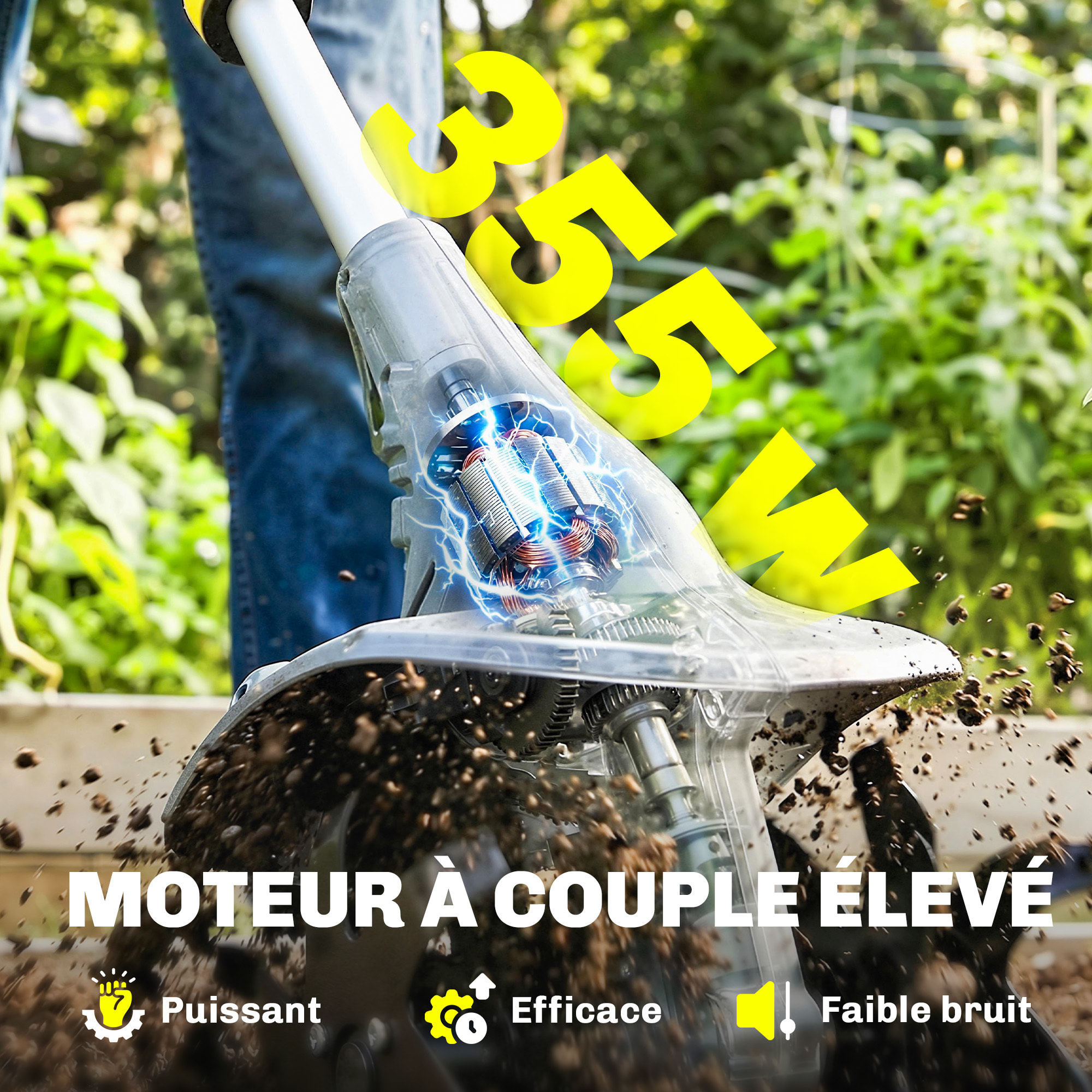 Motobineuse sans fil 355W 2 batteries 2 x 20V 4 fraises acier gris