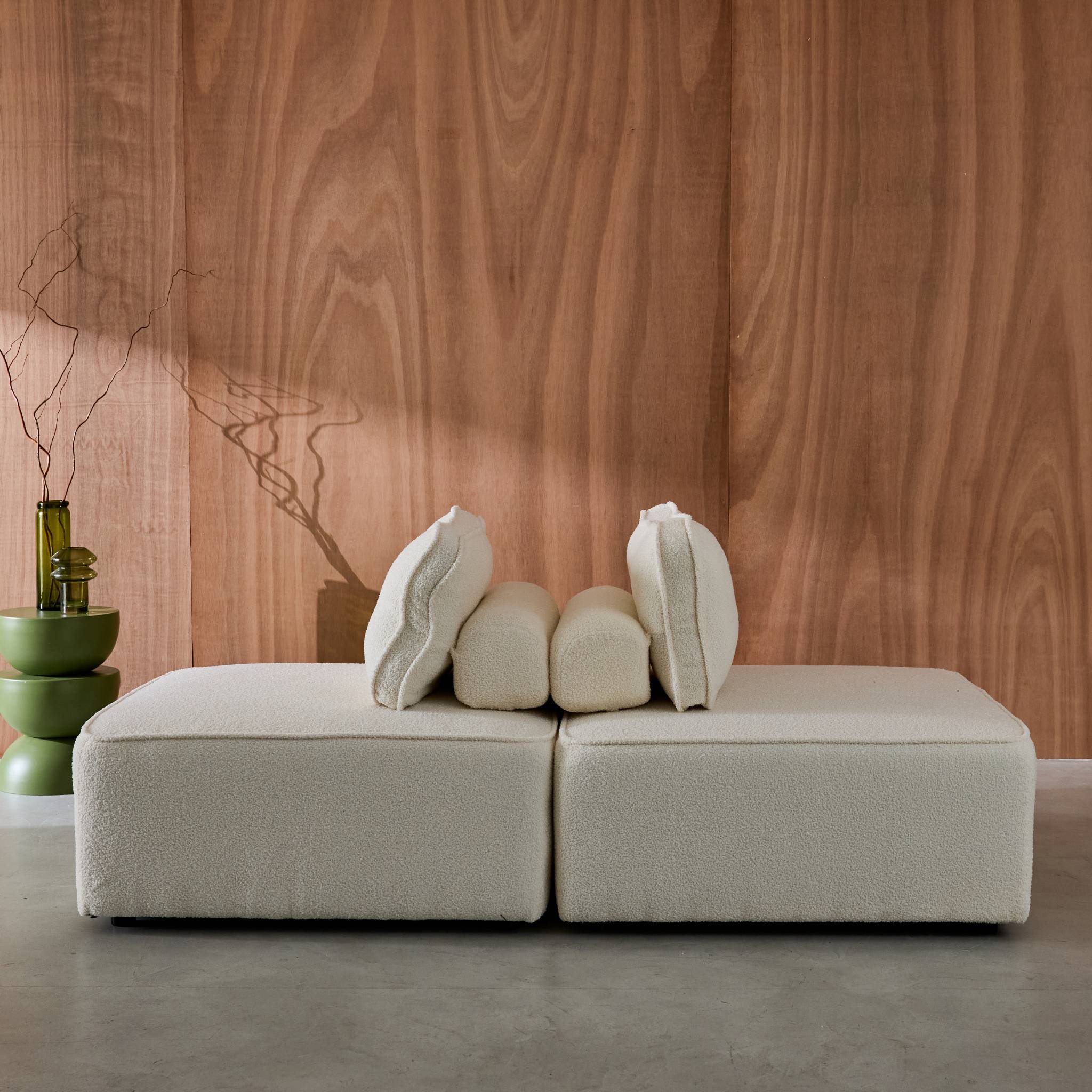 Lot de 2 chauffeuses pour canapé modulable tissu bouclette crème 1 place Bao. L 90 x P 90 x H 74cm