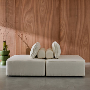 Lot de 2 chauffeuses pour canapé modulable tissu bouclette crème 1 place Bao. L 90 x P 90 x H 74cm