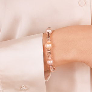 Bracciale con Rondelle e Perle Coltivate d'Acqua Dolce Rosa Ø10mm Placcato Oro Rosa 18kt