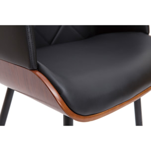 Chaise design noir, bois foncé et métal LUCIEN