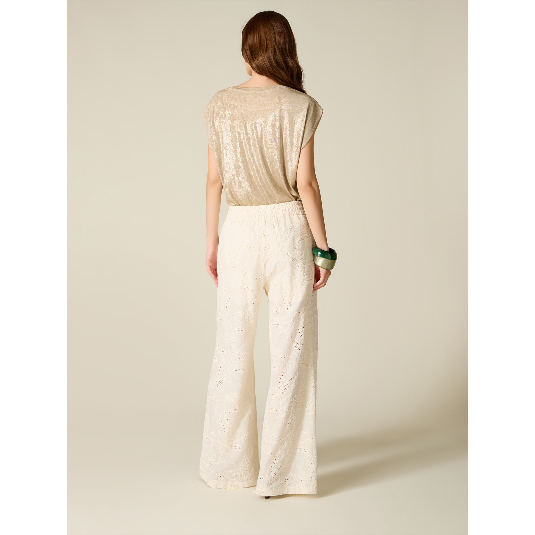 Oltre - Pantalones palazzo en sangallo - Blanco