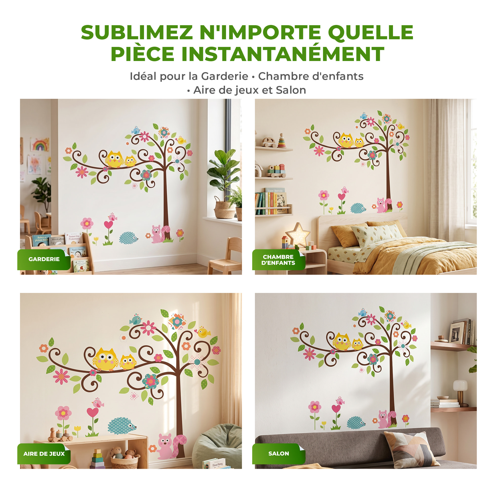 Stickers Muraux décoration adhésifs hiboux et oiseux sur un arbre