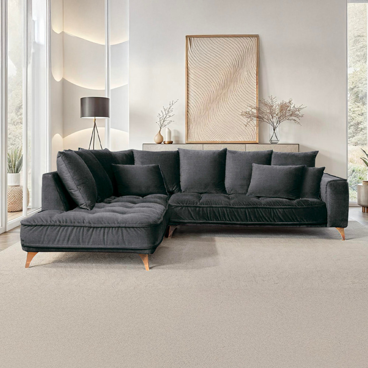 Canapé d'Angle Gauche Tissu Altamo, 4 Places, Housse Déhoussable, Style Scandinave