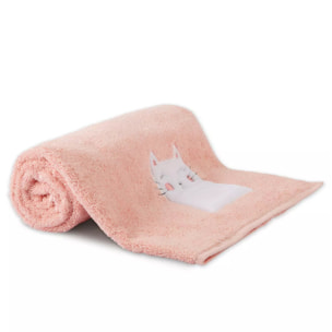 Drap de douche enfant pur coton 500 g/m² brodé rose Petit chat rose