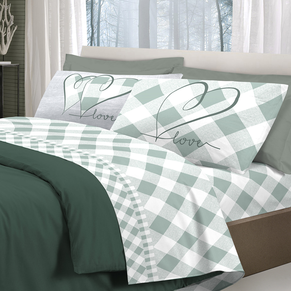 Completo letto lovely check verde
