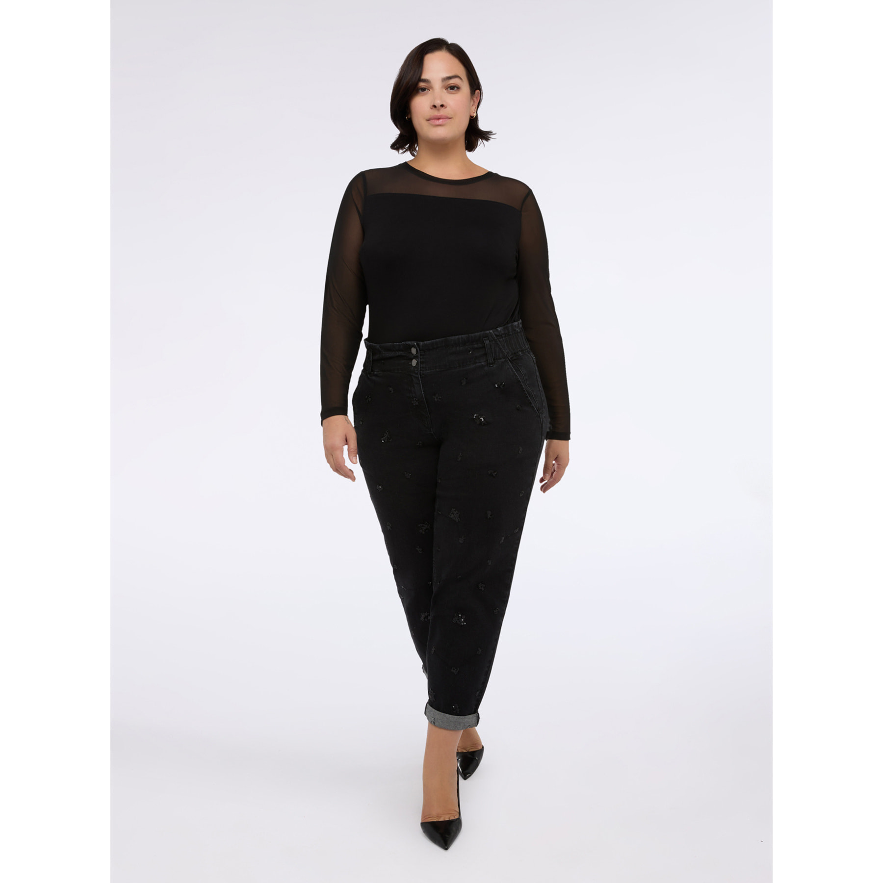 Fiorella Rubino - Jeans Balloon con lentejuelas negras - Negro