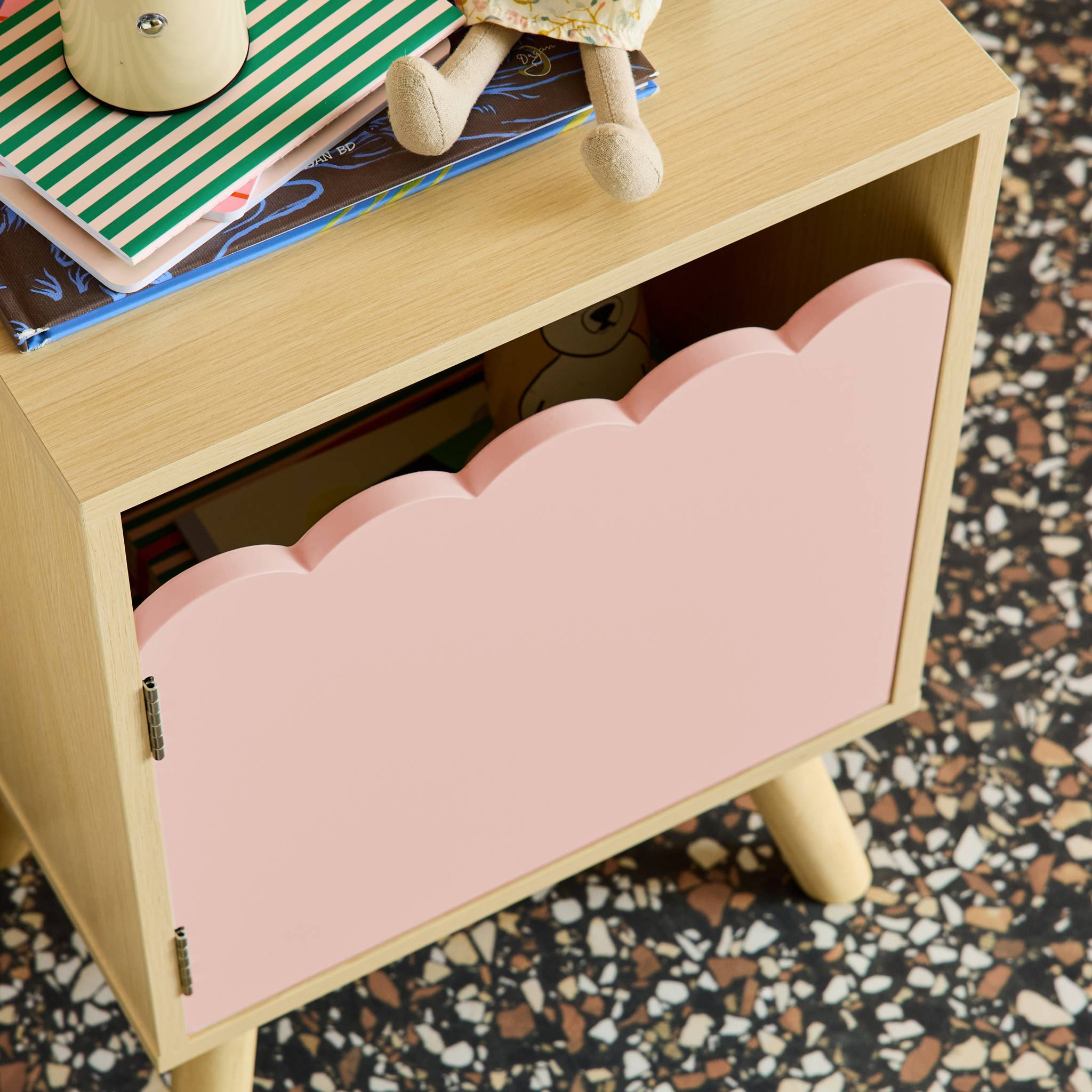 Table de chevet enfant décor bois 1 porte AZUR