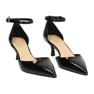 Décolleté open shank donna nere in vernice, tacco 5,5 cm