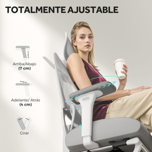 Silla de Escritorio de Malla Silla de Oficina Reclinable con Reposacabezas Giratoria Soporte Lumbar Reposapiés Reposabrazos 3D y Altura Regulable Función Basculante Carga 135 kg Gris