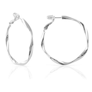 Pendientes de aro ondulados de cobre con recubrimiento electroplateado, 40 mm, con cierre catalán en plata de ley 925.