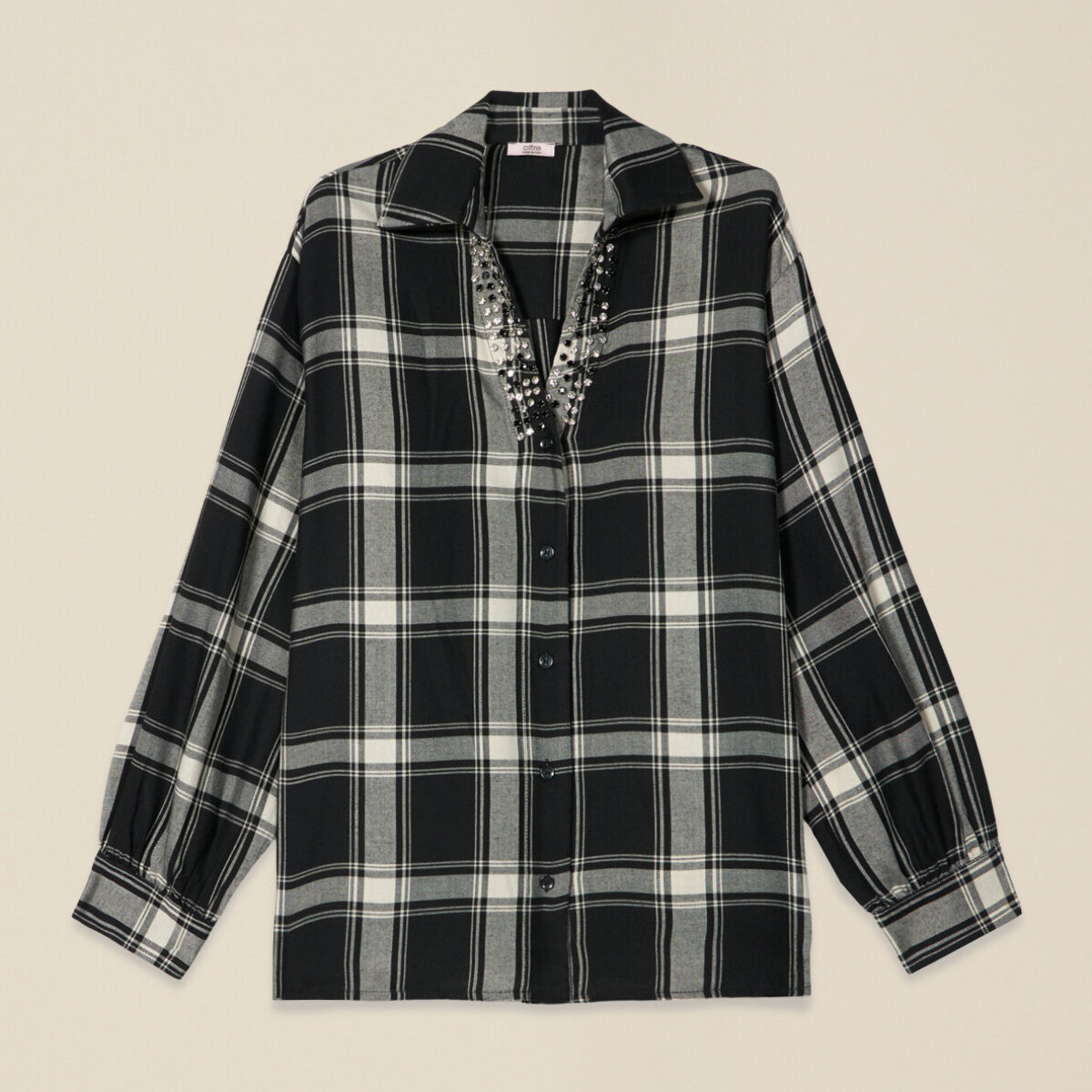 Oltre - Camisa de cuadros con engastes - Negro