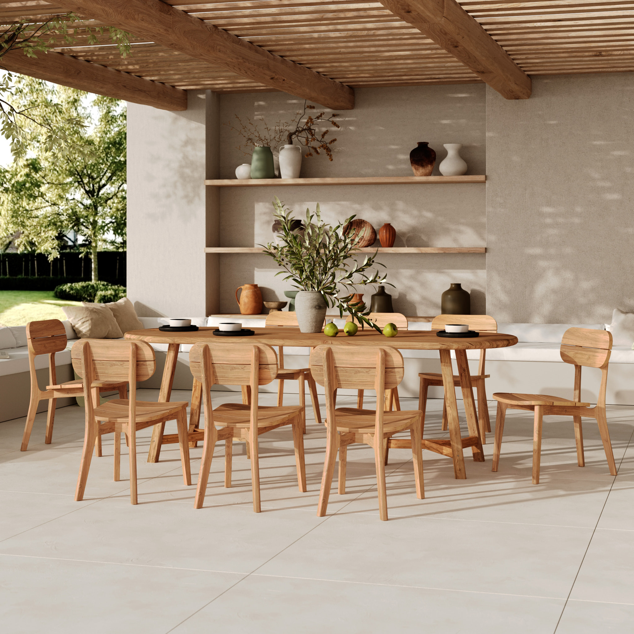 Table de jardin ovale en bois de teck recyclé 10 personnes - Bora