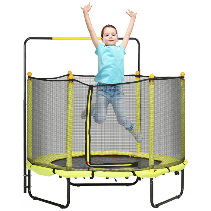 Cama Elástica Infantil Ø110 cm Trampolín para Niños con Red de Seguridad y 3 Patas de Acero en Forma de U Carga 50 kg para Interior Amarillo