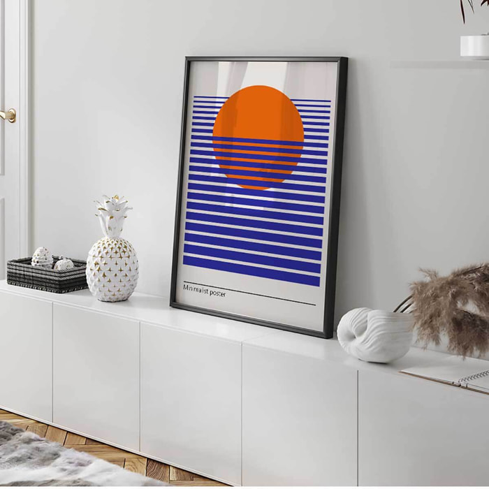 Affiche encadrée soleil minimaliste rayures Affiche + cadre en métal - Noir