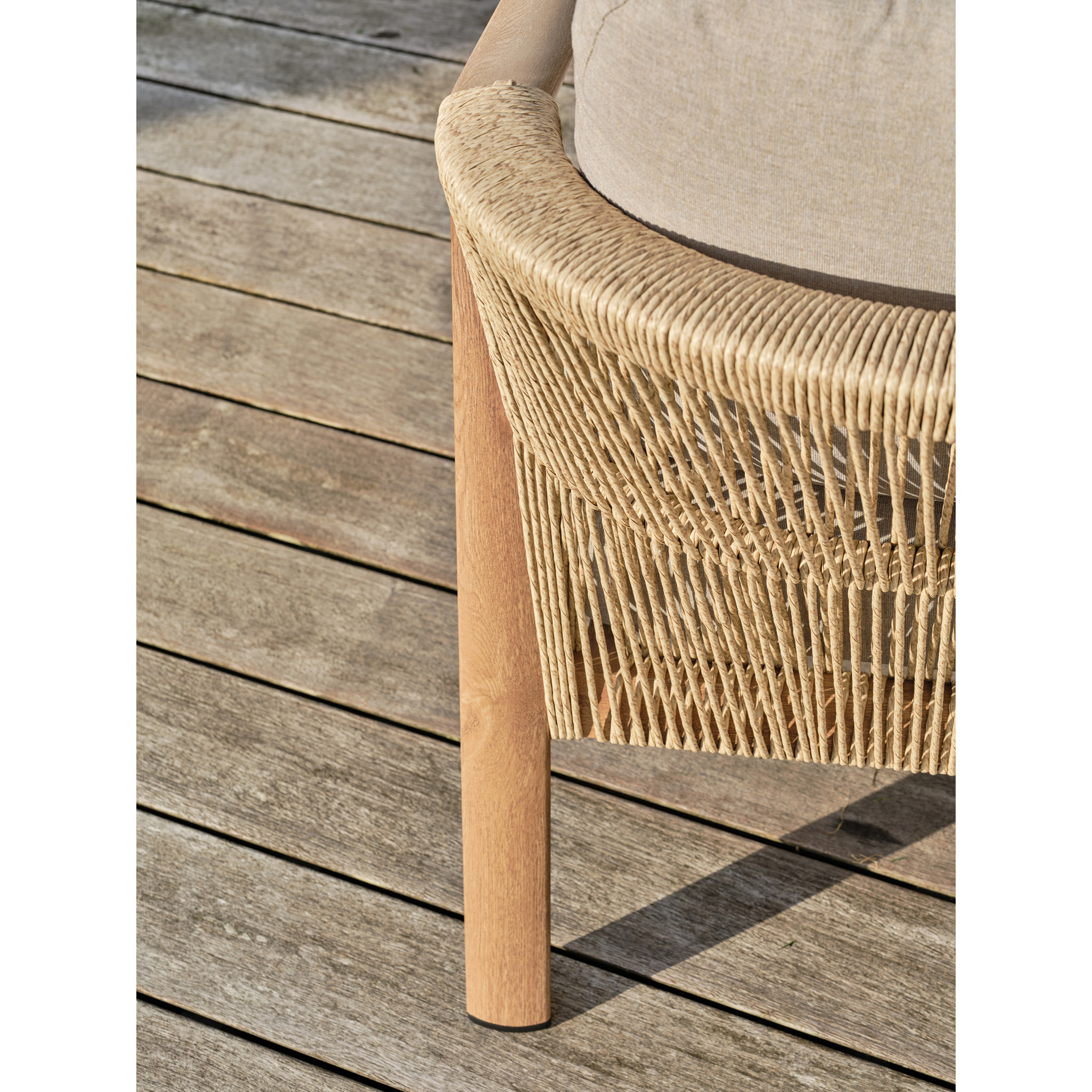 GOYA - Salon bas de jardin 5 pl en aluminium imitation bois, coussins
