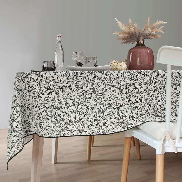 Nappe déperlante en voile de coton imprimée fleurs - Ecru