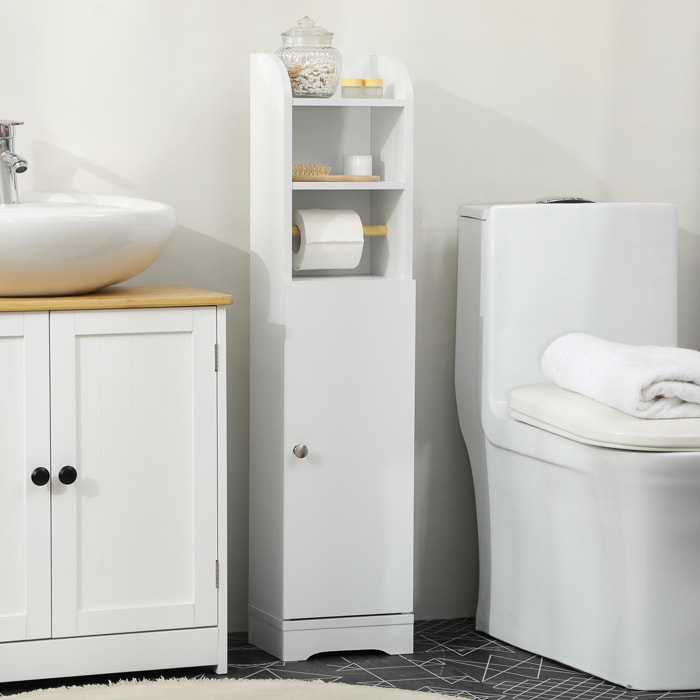 Meuble WC armoire toilette - porte, 2 étagères, niche, support papier - dim. 23L x 18l x 100H cm - blanc