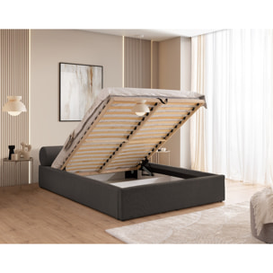 Billy - lit coffre - 180x200 cm - en tissu texturé - sommier inclus - Gris Anthracite