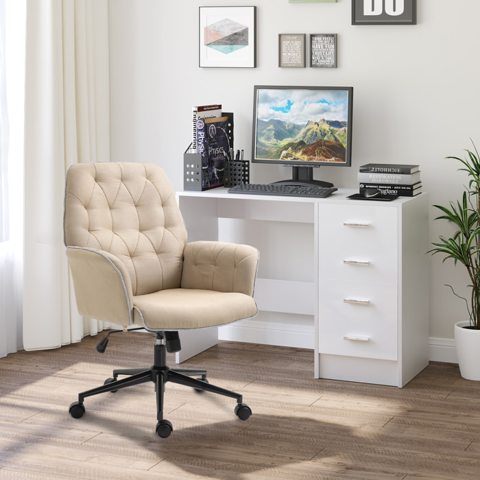 Fauteuil de bureau chaise de bureau hauteur réglable roulettes pivotant 360° tissu chanvre 69L x 66l x 89,5-97H cm beige