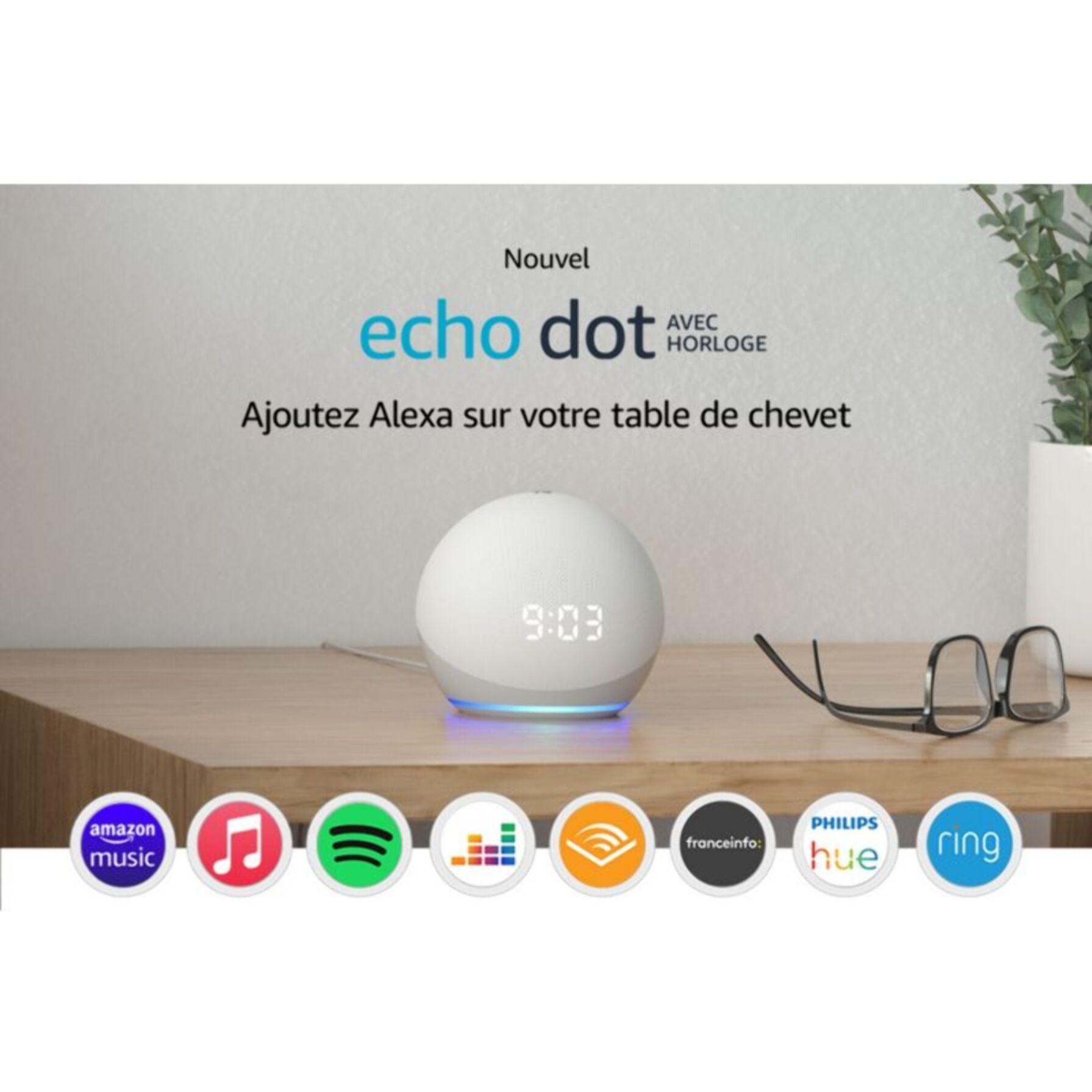  Assistant vocal  Echo Dot 4 avec Horloge Blanc