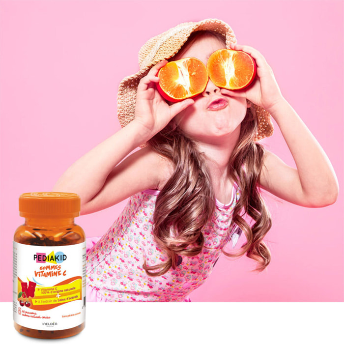 PEDIAKID - Gommes Vitamine C - Formule Naturelle au Délicieux Arôme de Cerise - Contribue à Réduire la Fatigue - Soutient le Métabolisme Énergétique et les Défenses de l'Organisme - Lot de 2 piluliers