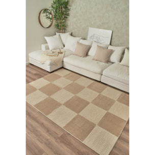 BIANCA - Tapis motif carreaux en relief crème et beige