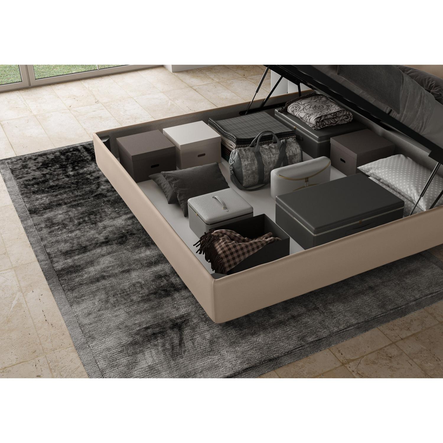 Lit king size coffre rembourré 200x200 similicuir taupe Focus