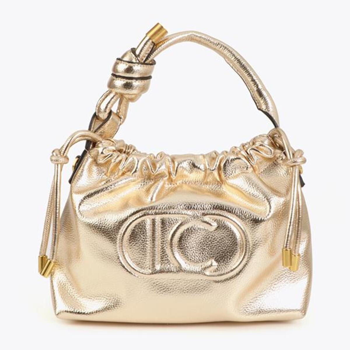 Piatto per caramelle dorato con logo ovale in rilievo