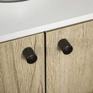 Meuble sous-vasque - 2 portes, étagère réglable - piètement épingle acier noir aspect bois clair blanc