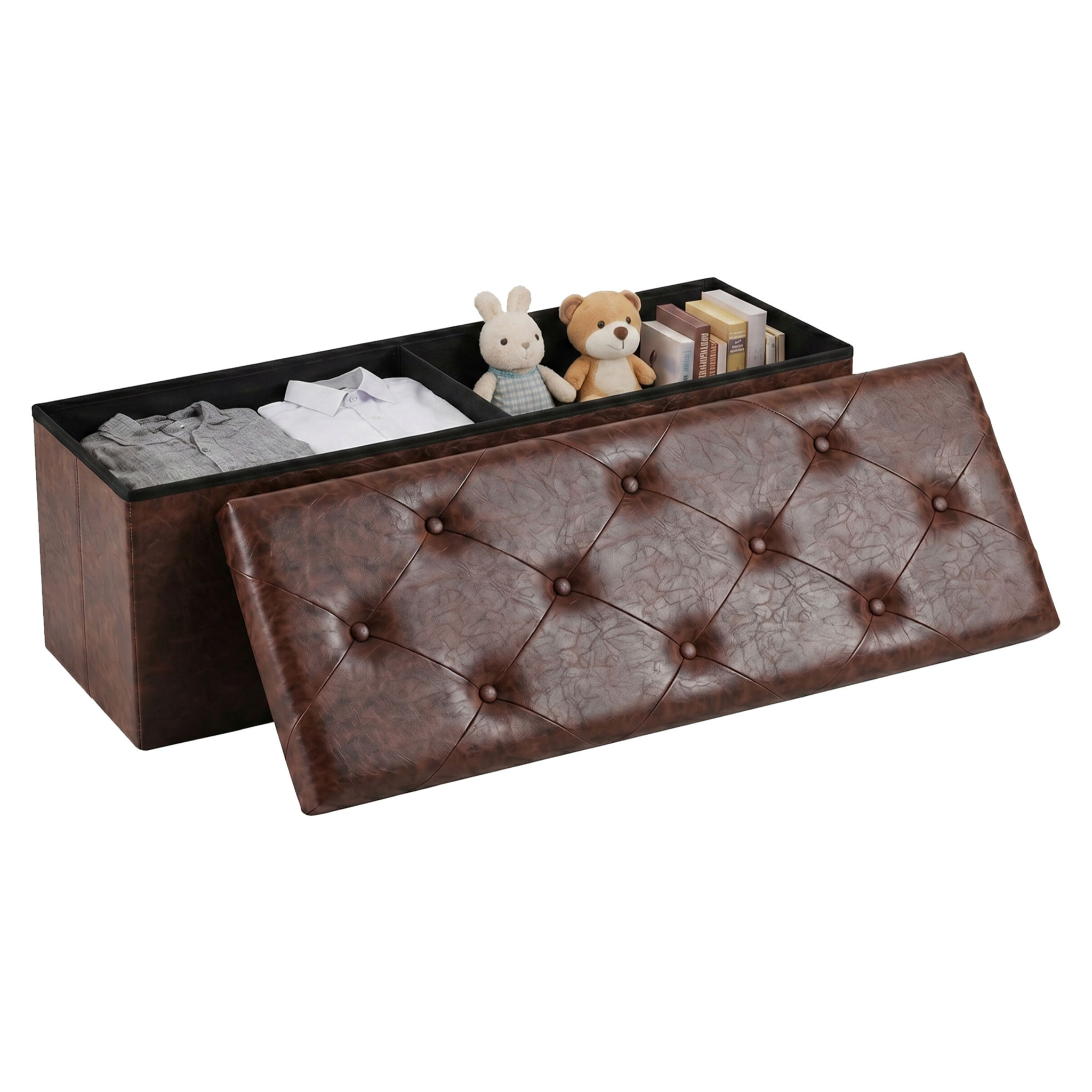 Nemora Saddle 110 - Cassapanca Ottomana 109,2x38,1x38,1 cm Pouf Contenitore Poggiapiedi in Similpelle Marrone