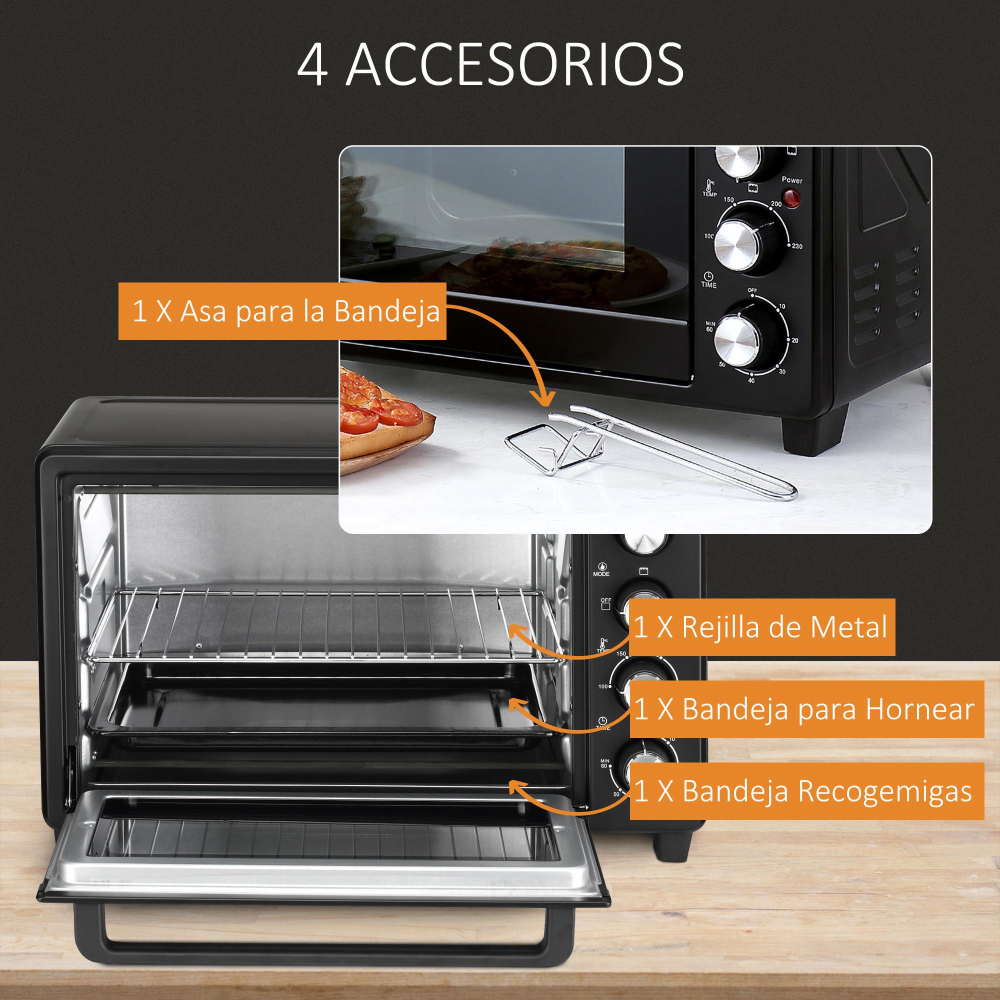 HOMCOM Horno Eléctrico Sobremesa 32L 1600W con 3 Modos de Calor Temperatura hasta 230 ℃ Temporizador Bandeja de Horneado Ajustable de 3 Niveles 52,2x38,1x33,5 cm Negro