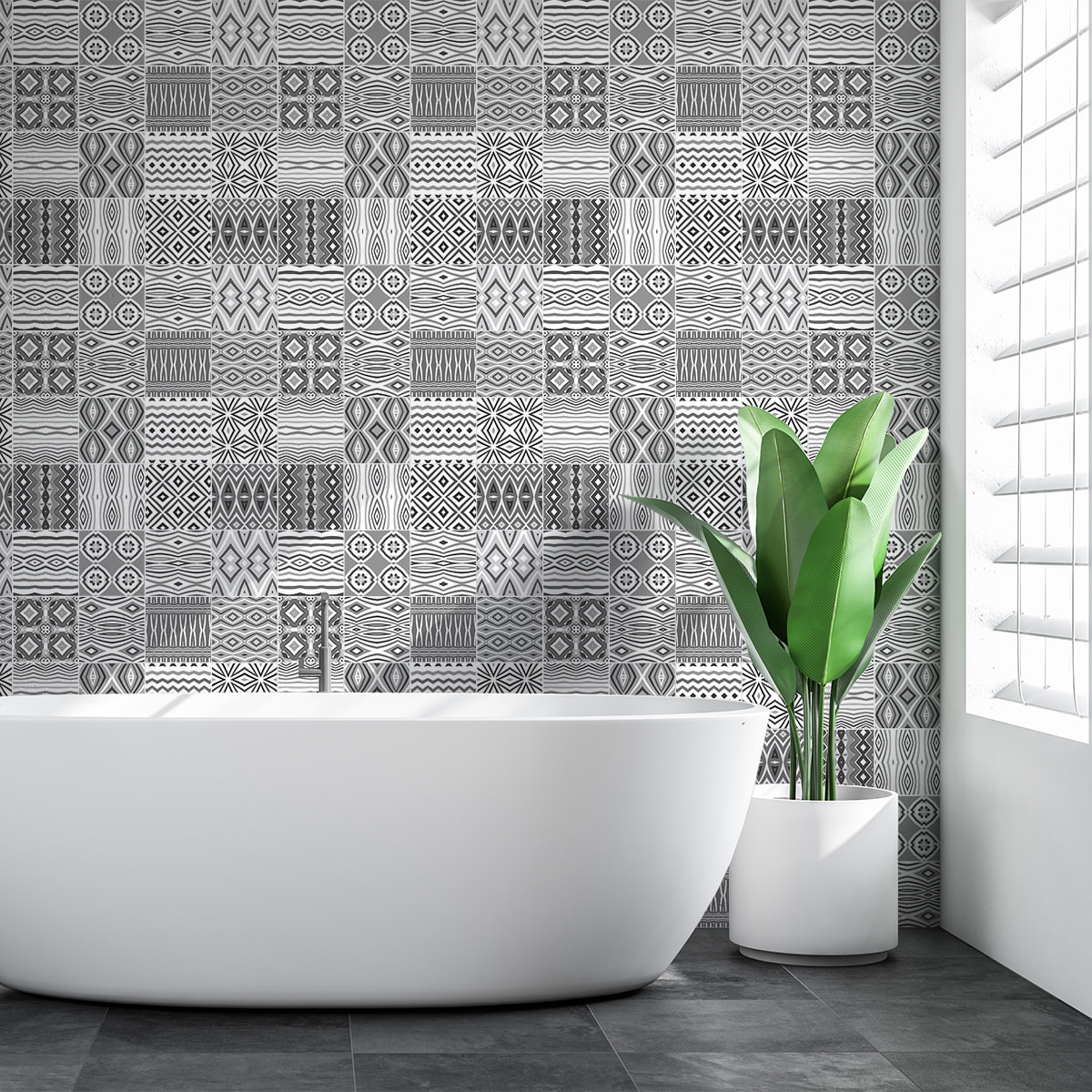 Stickers muraux - Sticker Mural Carrelage adhésif Cuisine Salle de Bain - 60 STICKERS CARREAUX DE CIMENT AZULEJOS ELIONO