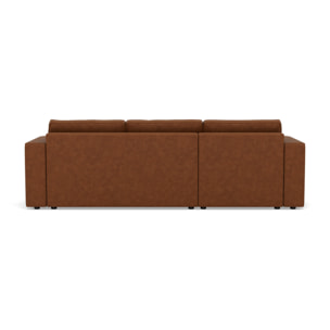 Topaze - canapé d'angle réversible 4 places convertible avec coffre en simili - Cognac