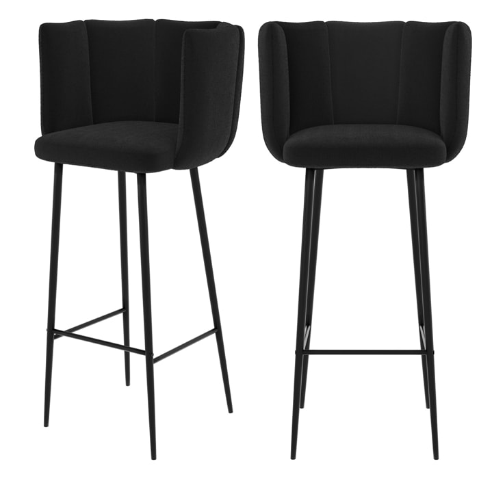 Lot de 2 chaises de bar en velours noir 75 cm - Rosy