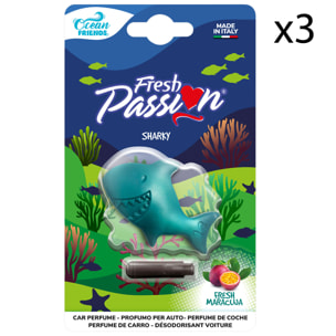 3x Fresh Passion Sharky Profumatore per Auto Essenza Fresh Maracuja