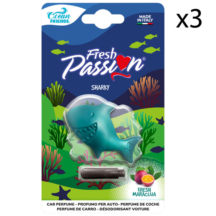 3x Fresh Passion Sharky Profumatore per Auto Essenza Fresh Maracuja