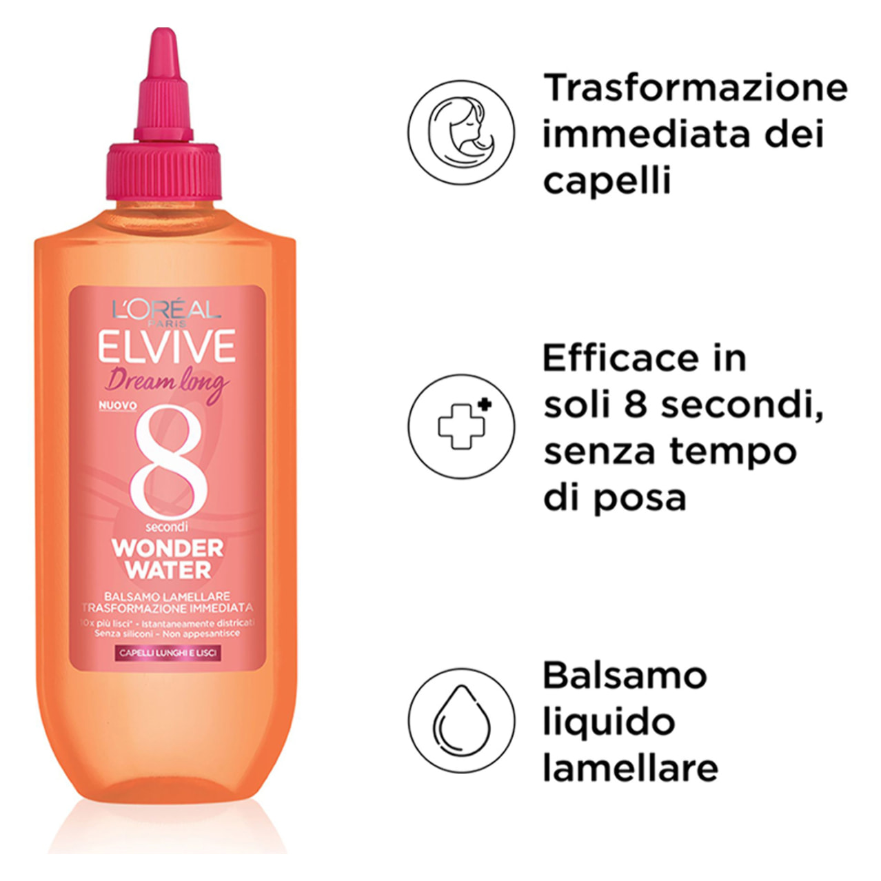 2x Balsamo Liquido Lamellare Elvive Dream Long Wonder Water - 2 Flaconi da 200ml